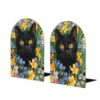 RIOKWLKX Black Cat Spring Wildflowers Nature Bookends 6.7x4.2 in