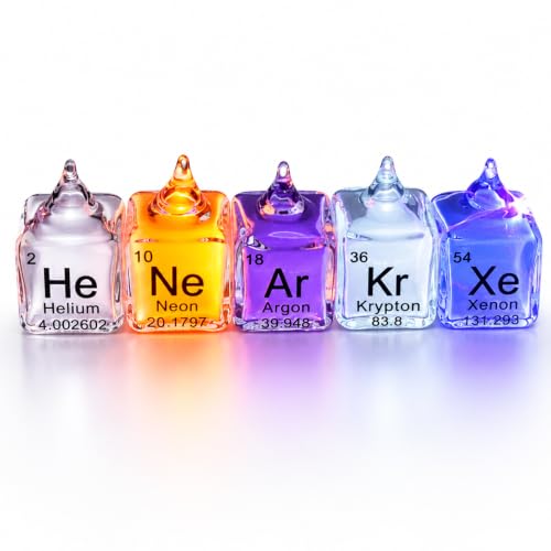 RKXKJ Noble Gas Glass Cube, Sealed Element Sample, High‑Purity 99.999%, Chemistry Collection Display Specimen, for Science Education, Available in 5‑Pack/8‑Pack, Without Excitation Base 5