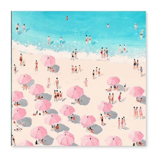 RLTXBUK Coastal Beach Diamond Art Kits, Pastel Pink Summer Ocean Seaside Landscape Gem Diamond Painting Art Kits for Kids Adults Beginners, Coastal Granddaughter Room Decor, 11.8x11.8 Inch