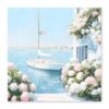 RLTXBUK Nautical Sailboat Hydrangea Floral Diamond Art Kits, Coastal Grandma Decor, Summer Coastal Ocean Flower Gem Diamond Painting Art Kits for Adults Kids Beginners, 11.8x11.8 Inch