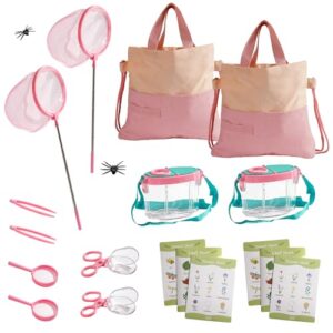 ROBOTIME 2-Person Bug Catcher Kit for Kids - Complete Pink Outdoor Explorer Set with Double Tools for Siblings & Friends (Ages 3+)