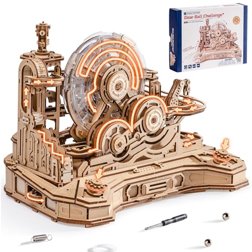 ROBOTIME 3D Wooden Puzzles Marble Run Set - 3D Puzzles for Adults-Mechanical Model Kit for Adults - Model Building Kits - Space/STEM/Engineering Gift