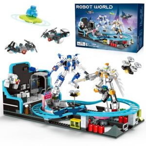 Robot Space Roller Coaster Building Toy for Kids,1293 Pieces Roller Coaster Amusement Park Block Building Set, Interactive Space Station Construction Kit Birthday Gift for Boys & Girls (Age 6+)