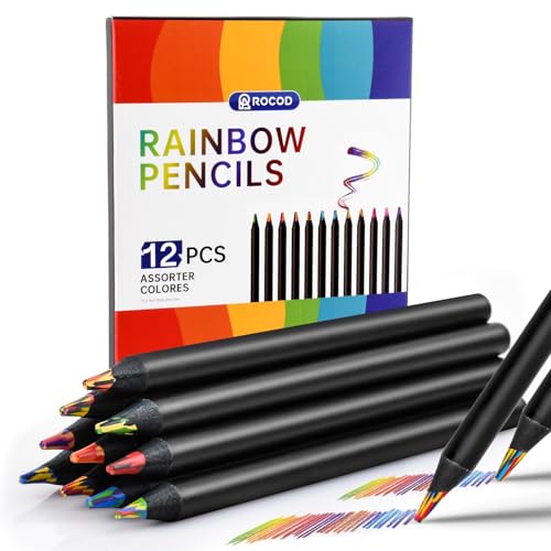 ROCOD Rainbow Pencils, 12 Rainbow Colored Pencils, Fun Pencil, Art Supplies for Kids, Birthday Christmas Gifts for Kid 8-12 Stocking Stuffers Easter Basket