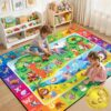Rogara Kids Rug for Playroom, 5x7 Learning Play Rug Animal Kingdom