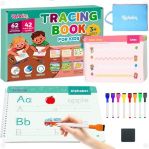 Rohelm Preschool Learning Activities Book, Tracing Books for Kids 3+, Toddler Handwriting Practice, 62 Reusable Preschool Learning Activities Workbooks, Educational Learning Toys for 3 Year Old