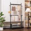 Rolling Clothes Rack with Wheels, Metal Garment Rack with Storage Basket