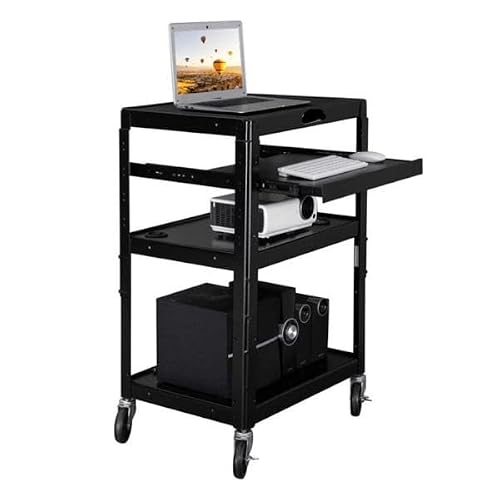 Rolling Instrument Cart, 3-Tier Steel Stand with Keyboard Shelf & Adjustable Height, Mobile Computer Workstation for Office, Lab, Rolling Computer Stand, Keyboard Shelf Carts, Tech Cart for Equipment