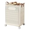Rolling Laundry Hamper with Wheels and Lid, Plastic Laundry Basket with Sorting Compartments, Ventilated Clothes Organizer for Bathroom, Bedroom, Closet and Home Utility Spaces (Beige 60L)