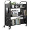Rolling Library Book Cart, 37 lbs Heavy Duty Metal Book Carts with Wheels