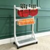 Rolling Table Tennis Paddle Storage Cart, Freestanding Ping Pong Equipment Organizer with Removable Mesh Ball Basket & Bottom Shelf