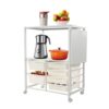 Rolling Utility Storage Cart with 5 Drawers and Folding Side Panel, 33.6" Tall Mobile Kitchen Organizer Rack, Versatile Service Cart for Home Office, Dorm, and Kitchen, White