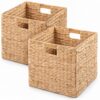 ROOMTEC 12.6" x 12.6" x 12.6" Water Hyacinth Storage Basket Set of 2, Handwoven Wicker Cube Baskets with Handles, Foldable Square Organizer Bins for Shelves, Closet, Living Room, Bedroom, Natural