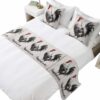 Rooster Beds Runner and 2 Matching Pillow Covers Rustic Farmhouse Watercolor Black White Animal Wood Grain Bed Runner Set, Throw Cushion Cover Bedding Scarves for Guesthouse, Hotel Decor 102 x 20 inch