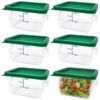 Roriori 6 Pcs 2 Qt Food Storage Containers with Lids, Clear Square Storage Containers with Handles and Measurement Scales, Plastic Food Container for Restaurant and Home Kitchen