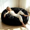 Round Bean Bag Chair for Adults & Kids Indoor Household Relax, 5FT Black