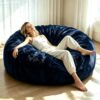 Round Bean Bag Chair for Adults & Kids Indoor Household Relax, 5FT Blue