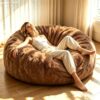 Round Bean Bag Chair for Adults & Kids Indoor Household Relax, 5FT Brown