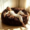 Round Bean Bag Chair for Adults & Kids Indoor Household Relax, 5FT Coffee