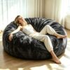 Round Bean Bag Chair for Adults & Kids Indoor Household Relax, 5FT Dark Gray