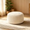 Round Corduroy Bean Bag Chair for Adults,High Density Sponge Filled Indoor Floor Lounge Seat,4FT White