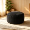 Round Corduroy Bean Bag Chair for Adults,High Density Sponge Filled Indoor Floor Lounge Seat,4FT Black