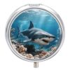 Round Daily Tiger Shark Pill Case with 3 Compartment & Mirror