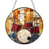 Round Drum Kit Music Theme Stained Glass Style Suncatcher, Window Hanging Art for Music Fans