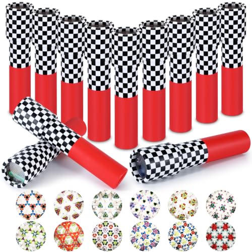 RoundFunny 12 Pcs Race Car Birthday Party Favors Black and White Checkered Kaleidoscopes Nostalgic Toys Educational Toys Goodie Bags Stuffers for Kids Classroom School Return Gifts Carnival Prizes