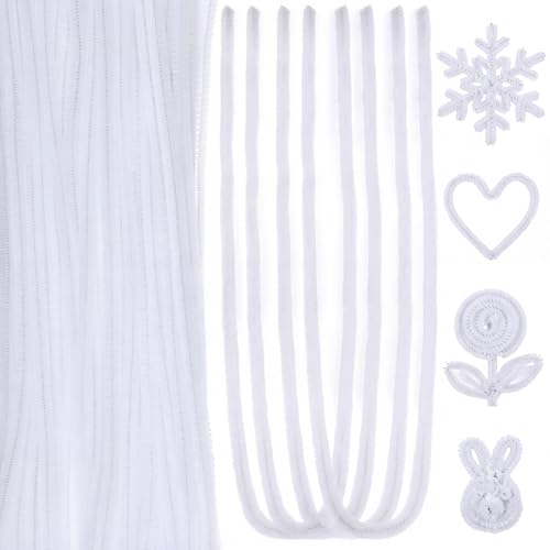 RoundFunny 400 Pcs 24 Inch Extra Long Pipe Cleaners White Chenille Stem Creative Pipe Cleaners Craft Supplies Fuzzy Sticks for Festivals Decorations Hair DIY Arts Handcraft Project