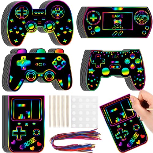 RoundFunny 60 Pieces Video Game Scratch Cards for Man Gamer Party Favors Scratch Crafts Paper Party Ornaments for Adult Birthday Goodie Bag DIY Activities
