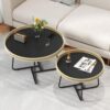 Round Nesting Coffee Table Set of 2, 27.6"+19.7" Nesting Side Tables with Woven Edge and Metal Frame, Modern Circle End Tables for Living Room Bedroom Office Balcony Yard Patio Indoor Outdoor