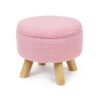 Round Storage Ottoman Stool with Teddy Fleece Upholstery, Pink