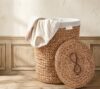 Round Tall Woven Laundry Hamper with Lid, 18x18x23",Removable Liner