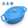 ROVSUN 7.5 QT Oval Enameled Cast Iron Dutch Oven Pot with Lid, Large Deep Casserole for Bread Baking & Braising, Diamond Texture, with Mitts & Trivet, Oven Safe to 500F, Induction Compatible, Blue