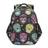 RPLIFE 17 Inch Backpack for Kids, Colorful Skull Floral Black Backpack Elementary School