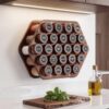 RQUOIRE Wood Spice Rack Wall Mount Seasoning Organizer with 24 Glass Jars
