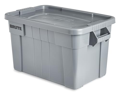 Rubbermaid Commercial Products BRUTE Tote Storage Container with Lid-included, 20-Gallon, Gray, Rugged/Reusable Boxes for Moving/Storing in Garage/Basement/Attic/Jobsite/Truck/Camping (FG9S3100GRAY)
