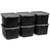 Rubbermaid Heavy Duty Black Storage Bins Plastic Totes with Lids for Storage, Stackable, Large Capacity, Durable, Multipurpose, 14 GAL, 6 Pack (14 GAL - 6 Pack Solid Black and Grey)