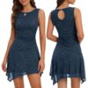 Ruched Waist Short Homecoming Dresses Wedding Guest Dress Short G066 Navy S