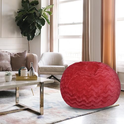 RUITONGINTL Red Faux Fur Bean Bag Chair, 4ft, Plush and Stretchy, Easy-Clean Cover, Filled with Shredded and Memory Foam, Comfortable Seating for Bedroom, Living Room, and Game Room, for All Ages