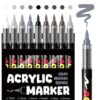 RUMIDOPH 9pcs Gray Acrylic Paint Markers Pen with Soft Brush Tip