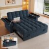Rumiiro 65''Convertible futon Sofa Bed, Full Size Sleeper Sofa with USB & Storage, Pull Out Couch for Small Spaces,Blue