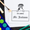 Russell Terrier Peeking Ex Libris Book Stamp, Duo Hand Mount, 1-5/8 Square