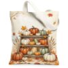Rustic Harvest Pumpkins Art Pumpkins Autumn Canvas Tote Bag 13x15 Inch