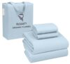 RUVANTI Flannel Sheets Full Size - GOTS Certified 100% Organic Cotton, 4 Piece Warm, Soft & Breathable Set, Deep Pocket Snug Fit, Double Brushed Cozy All Season Bedding, Baby Blue