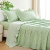 RYNGHIPY Green Checkered Sheet Sets King Size 4 Pieces Soft Lightweight Microfiber Ruffled Gingham Bed Sheet Set Vintage Cottage Plaid Grid Bed Sheets with 2 Pillowcases (Green Gingham, King)