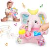 Ryotagift Baby Bilingual Musical Elephant Stuffed Animals Toys, Infant Early Learning Toy with Light-Up Music & Crinkle, Tummy Time Toys for 0 3 6 9 12+ Months for Baby Boy Girl Gift, Pink