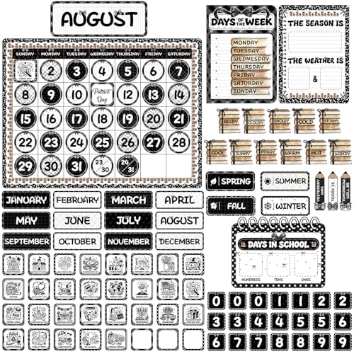 Sabary 121 Pcs Composition Classroom Decor Vintage Books and Bows Classroom Calendar Pocket Chart Set Vintage Bow Bulletin Board Back to School Calendar Pocket Chart First Day of School Party Supply