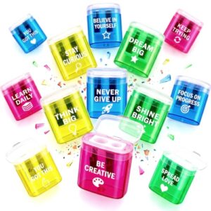Sabary 24 Pack Manual Pencil Sharpener Bulk Dual Hole Rectangle Handheld Sharpeners with Motivational Quotes Assorted Color Pencil Sharpeners Bulk for Students Home Office School Classroom Prizes